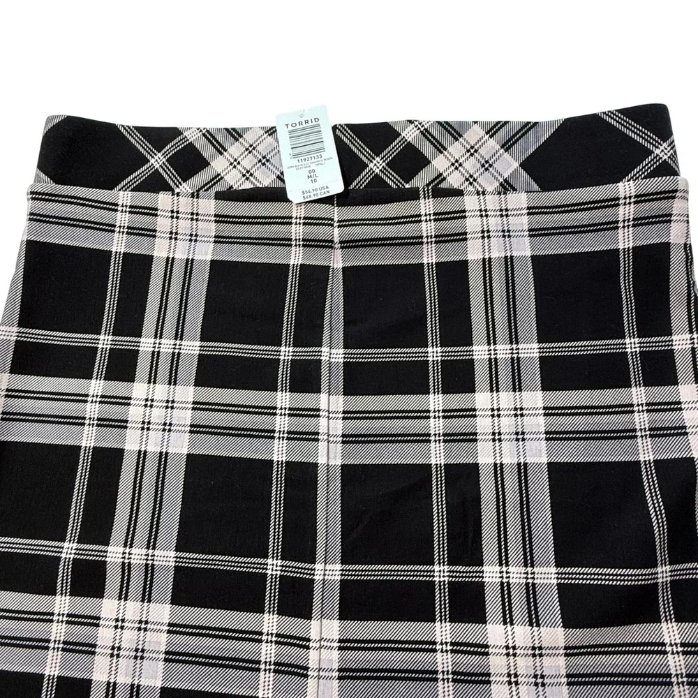 Torrid Ponte Knit Plaid Pencil Midi Skirt Lace Trim‎ Black Pink Womens 10